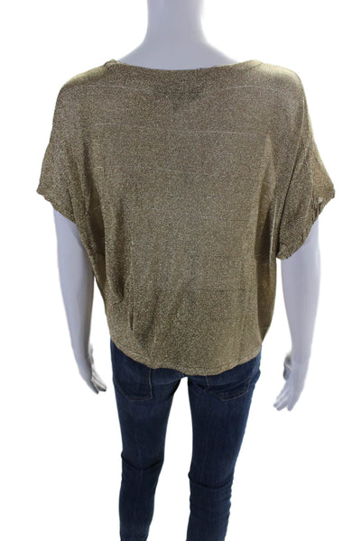 Rag & Bone Womens Metallic Scoop Neck Short Sleeve Crop Blouse Gold Size S