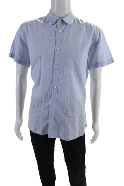 Calvin Klein Mens Cotton Short Sleeve Collared Button Down Shirt Blue Size L