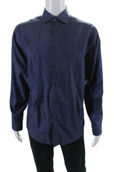 Calvin Klein Mens Cotton Long Sleeve Button Down Dress Shirt Blue Size 16