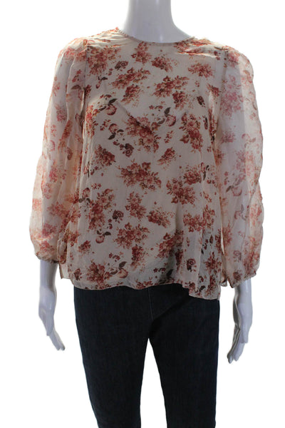 Cami NYC Womens Pink Floral Print Crew Neck Long Sleeve Lined Blouse Top Size S