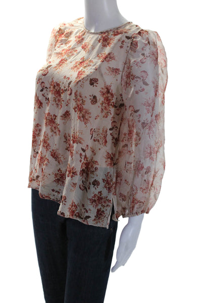 Cami NYC Womens Pink Floral Print Crew Neck Long Sleeve Lined Blouse Top Size S