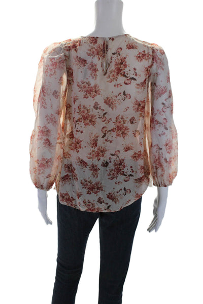 Cami NYC Womens Pink Floral Print Crew Neck Long Sleeve Lined Blouse Top Size S