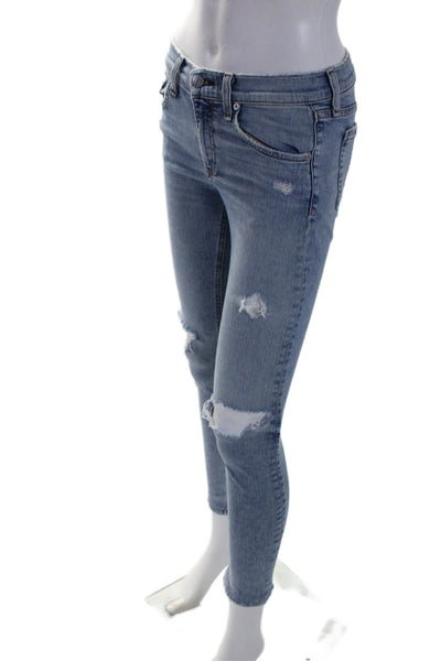 Rag & Bone Jean Womens Blue Distress High Rise Skinny Ankle Jeans Size 25