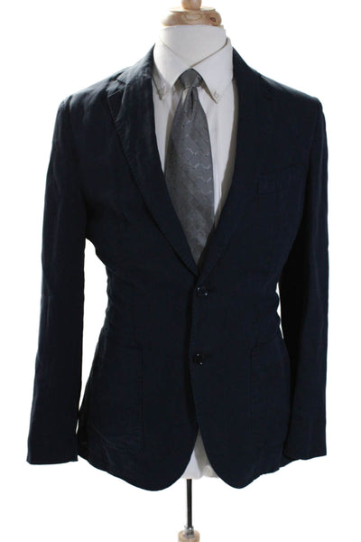 Gutteridge Mens Navy Blue Linen Two Button Long Sleeve Blazer Size 48