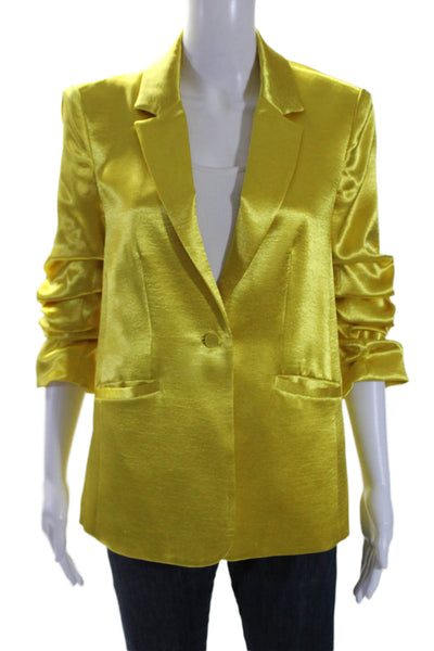 Cinq à Sept Womens Yellow Gold One Button Ruched Long Sleeve Blazer Size 4