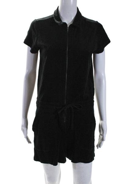 Majestic Filatures Womens Cotton Black Collar Short Sleeve Zip Romper Size 2