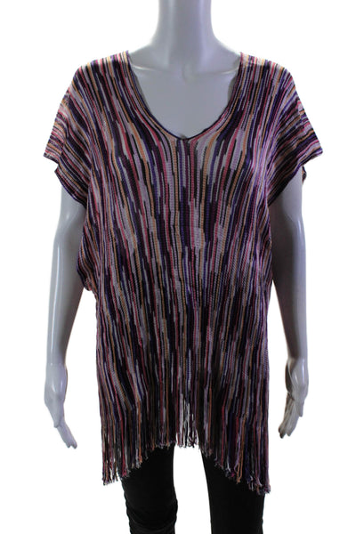 Missoni Womens Knit Striped Print V-neck Fringe Hem Tunic Top Multicolor Size OS