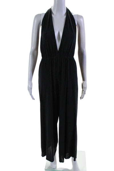 Eres Womens Sleeveless Halter Neck Wide Leg One Piece Jumpsuit Black Size L