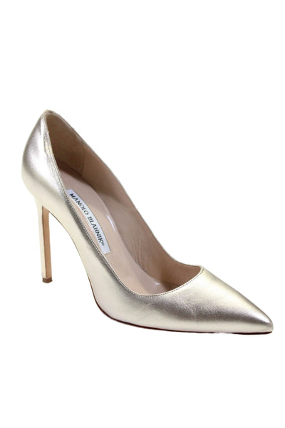 Manolo Blahnik Womens Leather Pointed Toe Slide On Pumps Gold Size 36.5 6.5