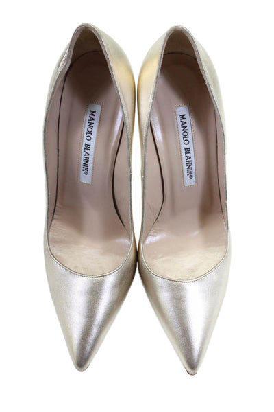 Manolo Blahnik Womens Leather Pointed Toe Slide On Pumps Gold Size 36.5 6.5