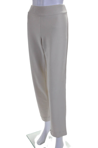 Krazy Larry Womens Elastic Waist High Rise Straight Leg Trousers Beige Size 8