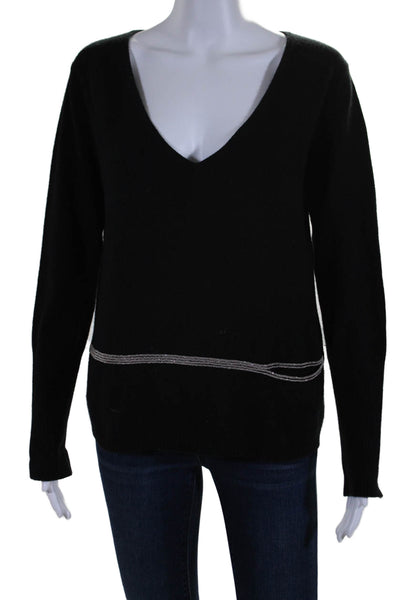 Hotel Particulier Womens Cashmere Beaded V Neck Knit Blouse Black Size M