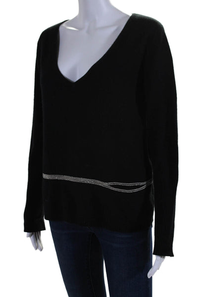 Hotel Particulier Womens Cashmere Beaded V Neck Knit Blouse Black Size M