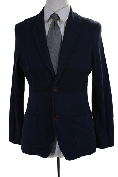 Almond Mens Cotton Terry Colorblock Print Two Button Blazer Navy Blue Size 42