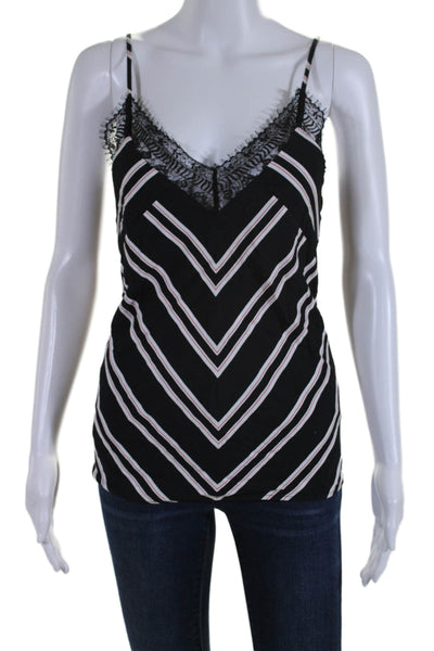 Maje Womens Spaghetti Strap Lace Trim Chevron Top Black White Red Size 1