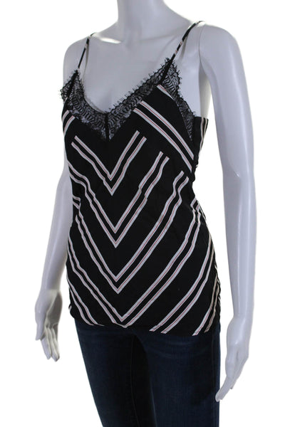 Maje Womens Spaghetti Strap Lace Trim Chevron Top Black White Red Size 1