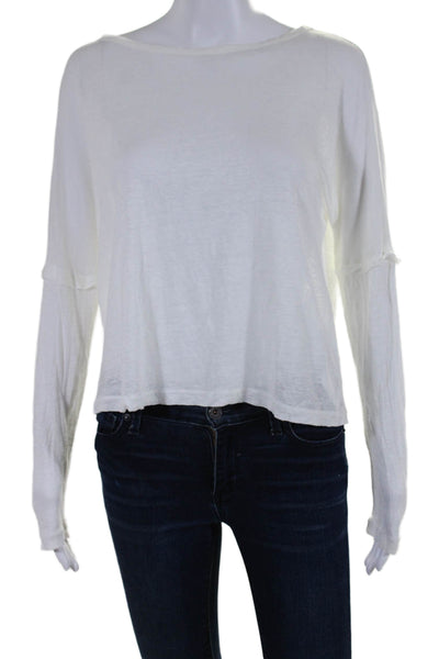 Rag & Bone Jean Womens Long Sleeve Scoop Neck Linen Tee Shirt White Size XS