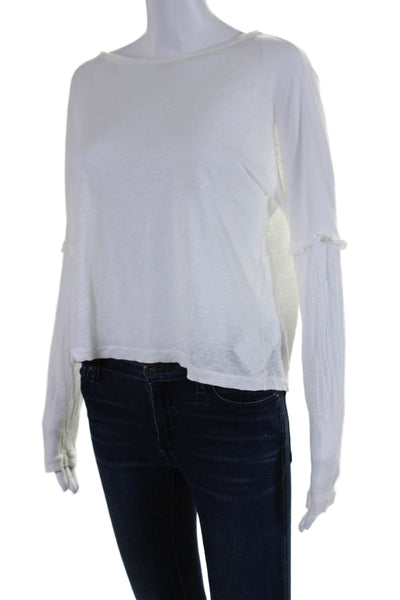 Rag & Bone Jean Womens Long Sleeve Scoop Neck Linen Tee Shirt White Size XS