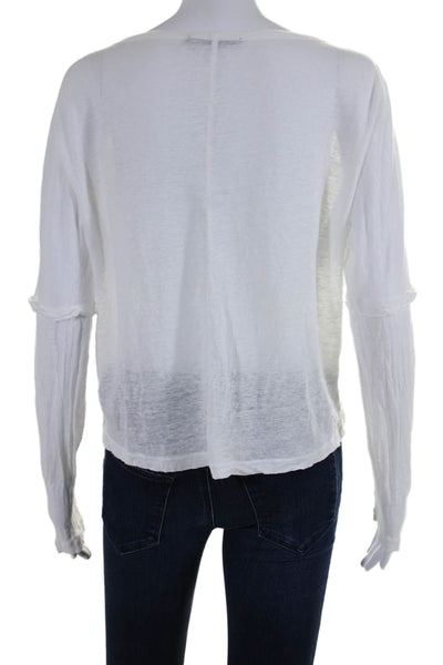 Rag & Bone Jean Womens Long Sleeve Scoop Neck Linen Tee Shirt White Size XS