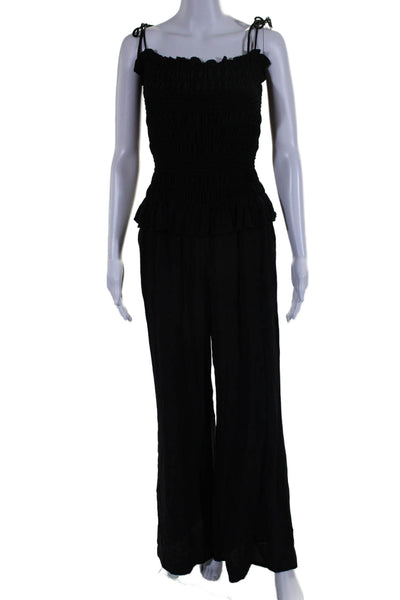 Tory Burch Womens Spaghetti Strap Square Neck Wide Leg Silk Jumpsuit Black Small