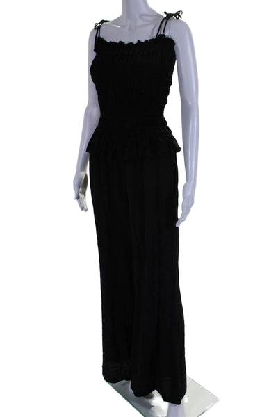 Tory Burch Womens Spaghetti Strap Square Neck Wide Leg Silk Jumpsuit Black Small