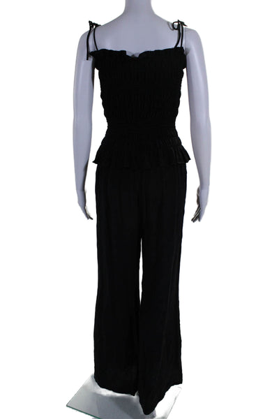 Tory Burch Womens Spaghetti Strap Square Neck Wide Leg Silk Jumpsuit Black Small