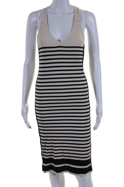 Rag & Bone Womens Sleeveless V Neck Striped Dress White Black Cotton Size 2XS