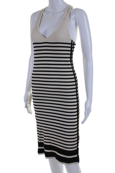 Rag & Bone Womens Sleeveless V Neck Striped Dress White Black Cotton Size 2XS