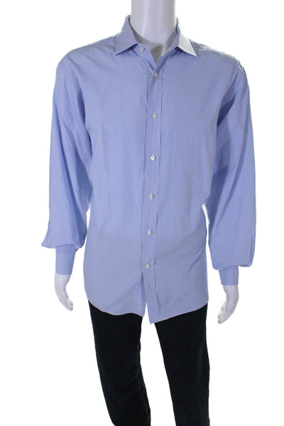 Ralph Lauren Men's Long Sleeves Button Down Shirt Blue Striped Size 17.5