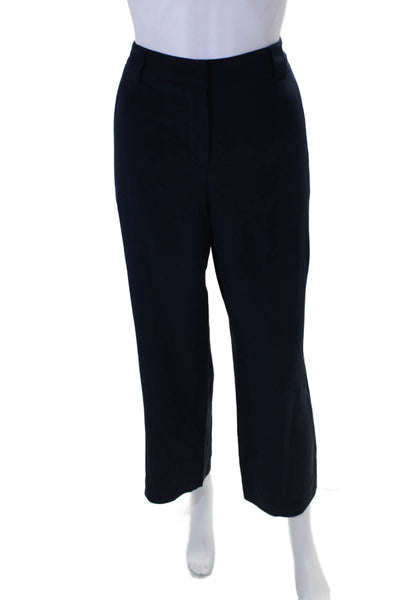 St. John Collection Womens Zipper Fly Mid Rise Straight Leg Silk Pants Navy 8