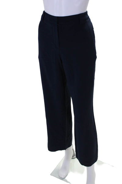 St. John Collection Womens Zipper Fly Mid Rise Straight Leg Silk Pants Navy 8