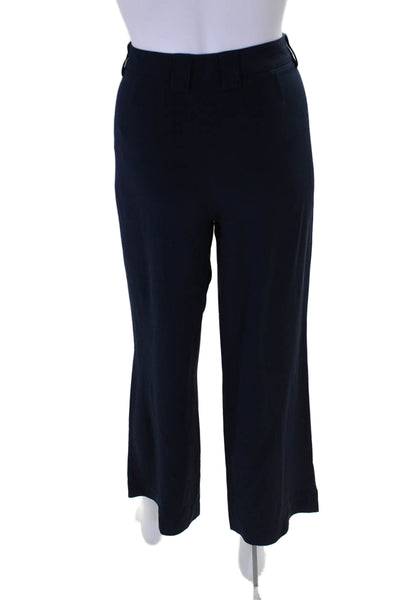 St. John Collection Womens Zipper Fly Mid Rise Straight Leg Silk Pants Navy 8