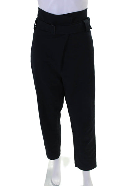 Tibi Womens Back Zip Ultra High Rise Belted Straight Leg Pants Navy Size 8