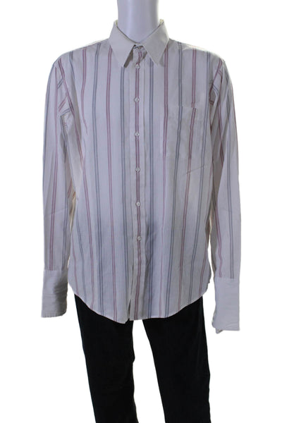 Christian Dior Mens Cotton Blend White Striped Long Sleeve Dress Shirt Size 17