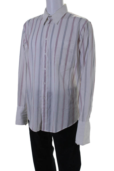 Christian Dior Mens Cotton Blend White Striped Long Sleeve Dress Shirt Size 17