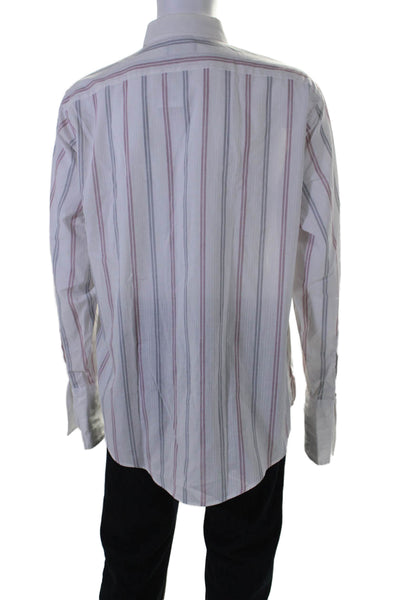 Christian Dior Mens Cotton Blend White Striped Long Sleeve Dress Shirt Size 17