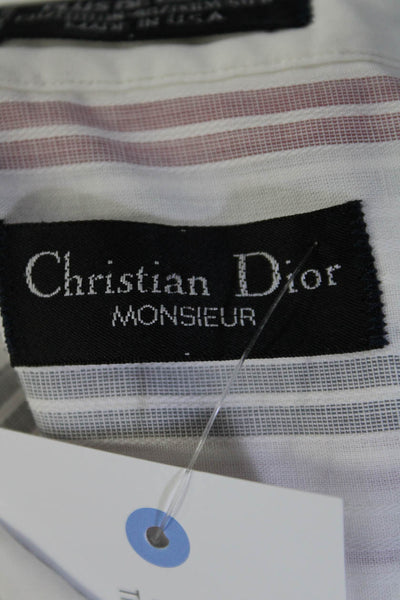 Christian Dior Mens Cotton Blend White Striped Long Sleeve Dress Shirt Size 17