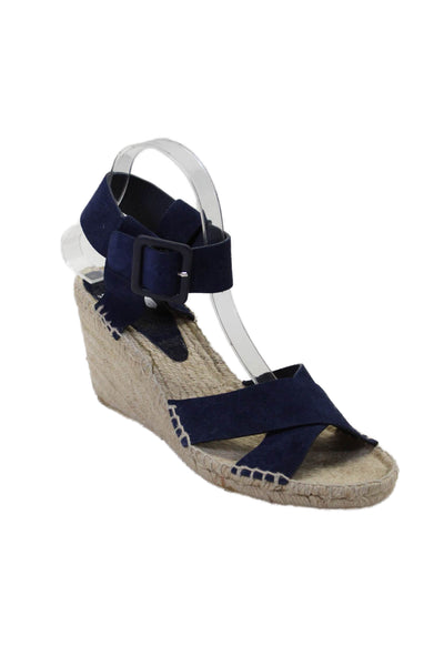 Vince Womens Suede Espadrille Slingbacks Wedge Sandals Navy Blue Size 9 Medium