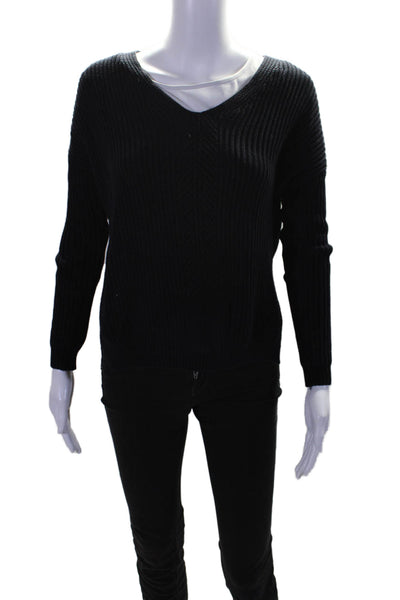 Vince Womens Long Sleeve V Neck Thick Rib Knit Sweater Black Size XS