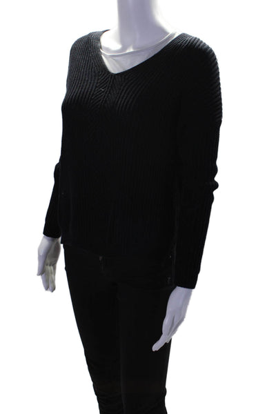 Vince Womens Long Sleeve V Neck Thick Rib Knit Sweater Black Size XS