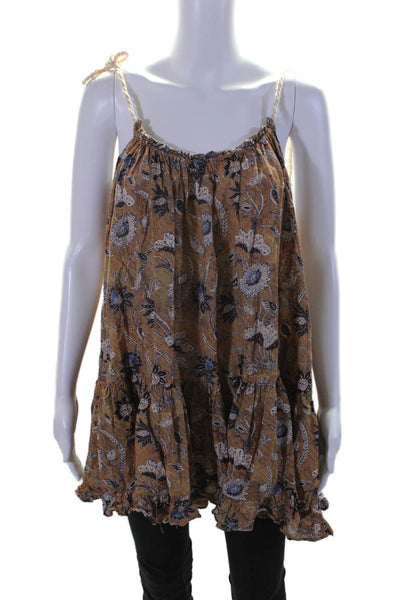 Ulla Johnson Womens Floral Print Square Neck Tank Top Beige Size Medium