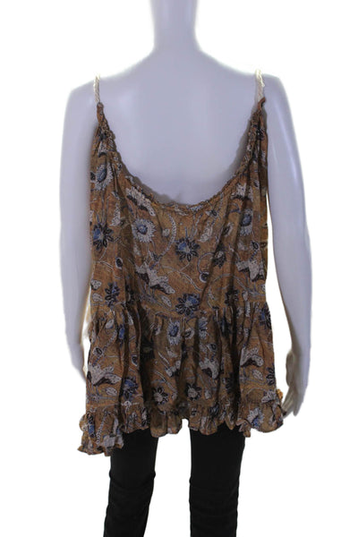 Ulla Johnson Womens Floral Print Square Neck Tank Top Beige Size Medium