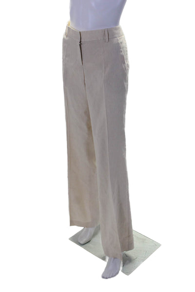 Theory Womens Linen Beige High Rise Pleated Bootcut Leg Pants Size 8