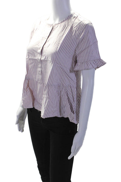 Madewell Women's Round Neck Short Sleeves Peplum Purple Striped Blouse Size S