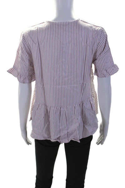 Madewell Women's Round Neck Short Sleeves Peplum Purple Striped Blouse Size S