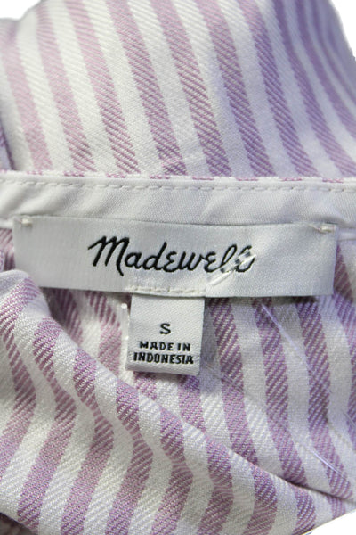 Madewell Women's Round Neck Short Sleeves Peplum Purple Striped Blouse Size S