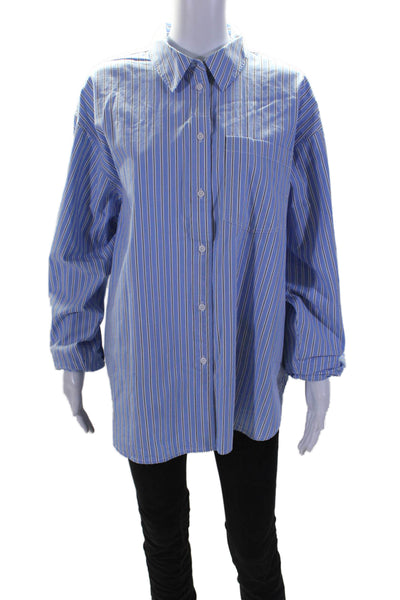 J Crew Women's Collared Long Sleeves Button Oversized Fit Striped Shirt Size M