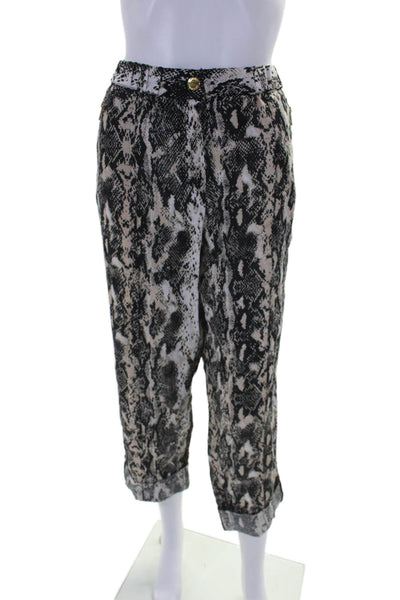 Calvin Klein Womens High Rise Cuffed Snakeskin Print Pants Black Brown Medium