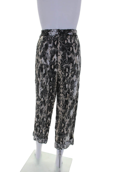 Calvin Klein Womens High Rise Cuffed Snakeskin Print Pants Black Brown Medium