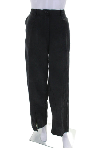 Eileen Fisher Womens Zipper Fly High Rise Linen Wide Leg Pants Black Size Large